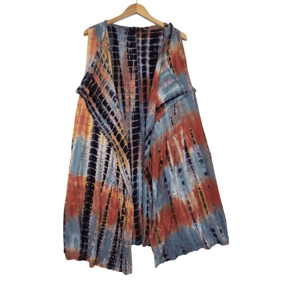 Boho Tie Dye Hooded Duster Vest Womens 1X Lagenlook Fairy Grunge Indie Festival - Picture 1 of 8
